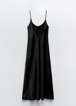 Атласна чорна сатинова сукня  zara new6 фото