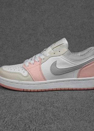 Жіночі кросівки | nike air jordan 1 | білі з сірим з пудрою | прес шкіра | маломірні, :36