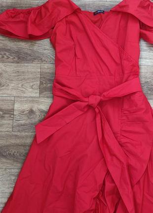 Червона міді сукня, сарафан, плаття з рюшами та відкритими плечима4 фото
