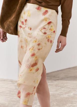 Полупрозрачная юбка zw collection средней длины с цветами2 фото