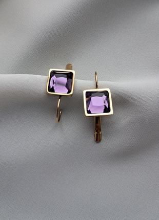 Сережки з фіолетовим камінчиком1 фото