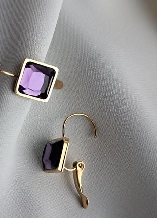 Сережки з фіолетовим камінчиком2 фото