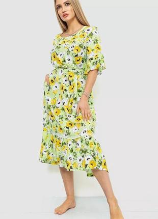Сукня с цветочным принтом, цвет салатово-желтый3 фото