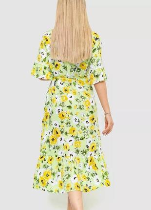 Сукня с цветочным принтом, цвет салатово-желтый4 фото