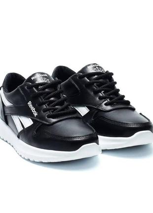 Демісезонні підліткові шкіряні кросівки reebok колір чорний, білий.