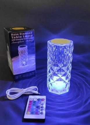 Декоративный led светильник настольная лампа ночник роза с пультом rgb crystal. rose diamond table9 фото