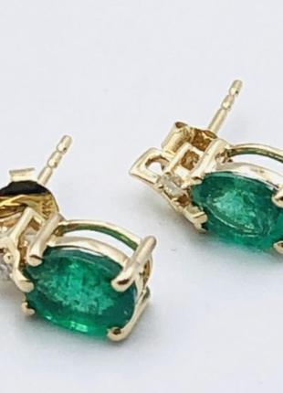 Серьги золото💎изумруды 💎бриллианты💎сережки золото смарагди дiaманти пуссети пусети