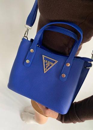 Жіноча яскрава  сумка якісна стильна сумка guess total blue , сумка вмістка для жінок , три відділення всередині4 фото