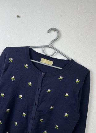 Женский винтажей кардиган кофта на пуговицах в вышитый логотип цветков10 фото