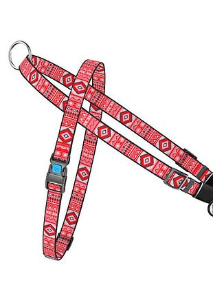 Шлея для собак быстросъемная waudog nylon c qr паспортом, рисунок "этно красный", пластиковый фастекс, ш 15