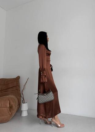 Жіноча неймовірно вишукана якісна стильна трендова витончена коричнева довга максі сукня "sens”5 фото