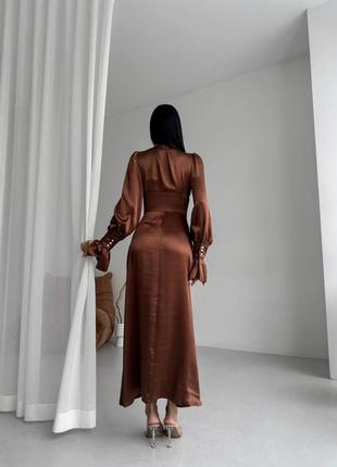 Жіноча неймовірно вишукана якісна стильна трендова витончена коричнева довга максі сукня "sens”4 фото