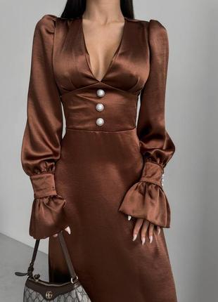 Жіноча неймовірно вишукана якісна стильна трендова витончена коричнева довга максі сукня "sens”1 фото