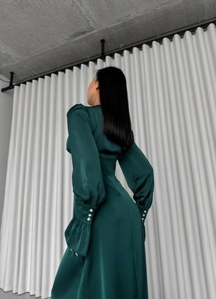 Жіноча неймовірно вишукана якісна стильна трендова витончена смарагдова довга максі сукня "sens”6 фото