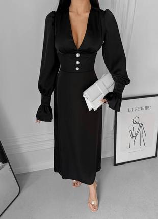 Жіноча неймовірно вишукана якісна стильна трендова витончена чорна довга максі сукня "sens”3 фото