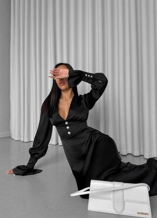Жіноча неймовірно вишукана якісна стильна трендова витончена чорна довга максі сукня "sens”8 фото