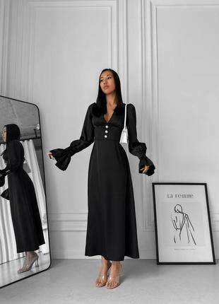 Жіноча неймовірно вишукана якісна стильна трендова витончена чорна довга максі сукня "sens”7 фото