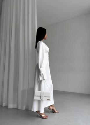 Жіноча неймовірно вишукана якісна стильна трендова витончена молочна довга максі сукня "sens”7 фото