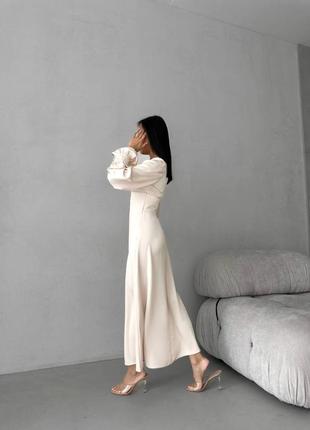 Жіноча неймовірно вишукана якісна стильна трендова витончена молочна довга максі сукня "sens”5 фото