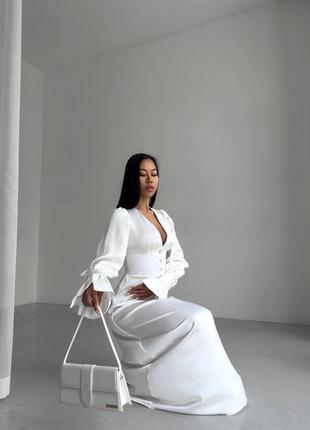 Жіноча неймовірно вишукана якісна стильна трендова витончена біла довга максі сукня "sens”2 фото