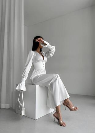 Жіноча неймовірно вишукана якісна стильна трендова витончена біла довга максі сукня "sens”6 фото
