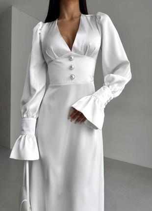 Жіноча неймовірно вишукана якісна стильна трендова витончена біла довга максі сукня "sens”7 фото