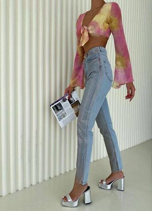 Жіночі джинси мом висока посадка рожеве напилення2 фото