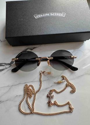 Очки окуляри в стилі chromehearts чорні круглі