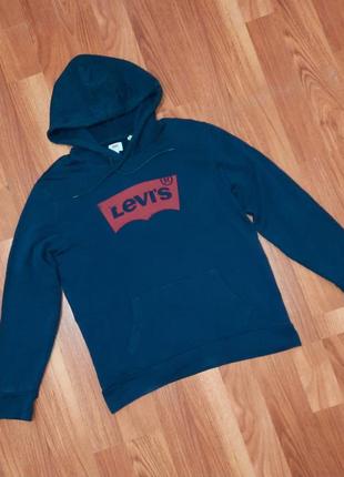 Чоловіча синя кофта худі levis з великим лого3 фото