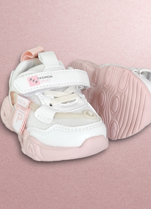 Білі, рожеві кросівки демі на лампочка для дівчинки сітка9 фото