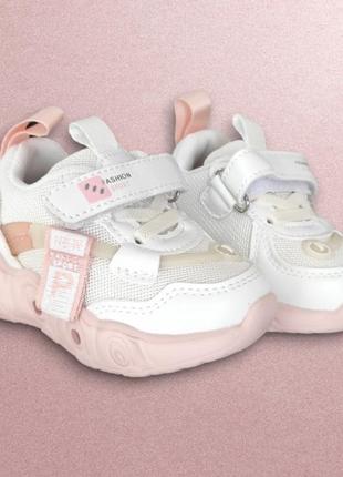 Білі, рожеві кросівки демі на лампочка для дівчинки сітка3 фото