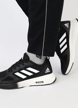 Кроссовки мужские весна лето черно-белые adidas cloudfoam black white. обувь мужская летняя адидас клауд фоам