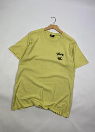 Оригінальна чоловіча вінтажна футболка stussy yellow big logo cotton t-shirt size m2 фото