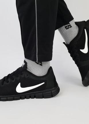 Кросівки чоловічі чорні чорні з білим nike free run 3.0 black white. взуття чоловіче літнє найк фрі ран 3.0