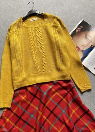 Яркий жёлтый свитер оверсайз marks&spencer indigo джемпер кофта с косами1 фото
