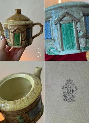 Порцеляновий чайник розписаний вручну, англія, 60-ті. виріб вкритий глазурʼю клеймо crown winson, england, croft cottage.1 фото