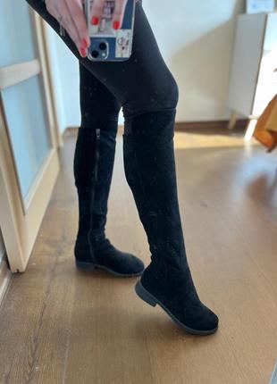 Чорні базові високі чоботи-панчохи / сапоги-чулки по нозі1 фото