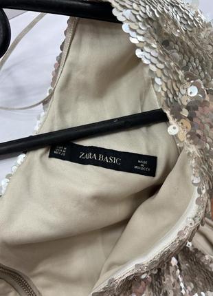 Коктейльна міні-сукня zara без рукавів і паєток із глибоким v-подібним вирізом і з золотим середнім розрізом8 фото