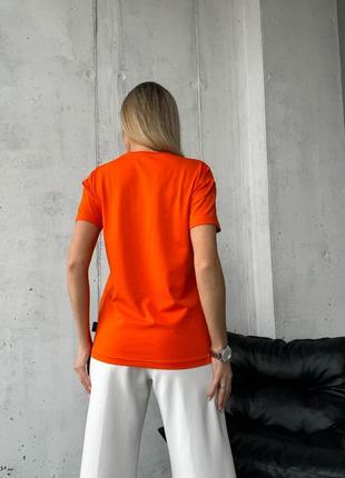 Футболка классическая однотонная женская 40-62 оранжевая3 фото