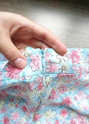 Летняя вискозная юбка с рюшиками голубая в  розовый цветочек в подарок к любой покупке4 фото