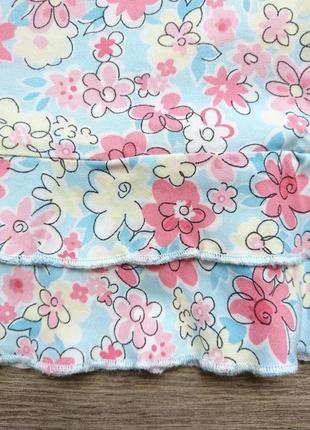 Летняя вискозная юбка с рюшиками голубая в  розовый цветочек в подарок к любой покупке3 фото