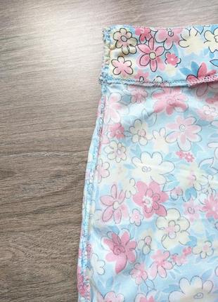Летняя вискозная юбка с рюшиками голубая в  розовый цветочек в подарок к любой покупке9 фото