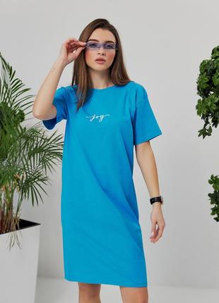 Платье-футболка из хлопка синее голубое