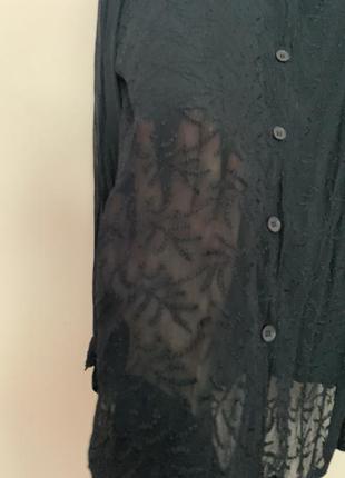 Чёрная прозрачная рубашка винтаж, чёрная рубашка с вышивкой2 фото