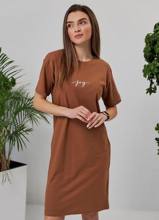 Платье-футболка из хлопка коричневая2 фото