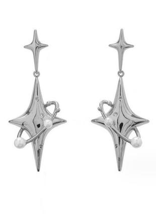 Сережки bioworld зірки сріблясті з перлинами (23251)1 фото