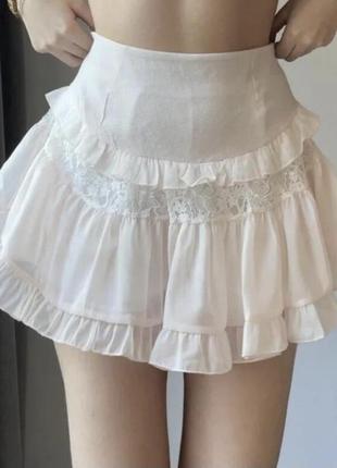 Милая нежная юбка кружевная y2k под винтаж винтажная  рюши бант аниме лолита coquette