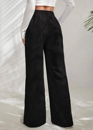 Штаны вельветовые черные макко брюки широкие прямые палаццо на резинке из вельвета штанины с разрезами вельвет3 фото