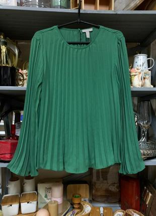 Блуза блузка плісирована довгий рукав кльошем зелена