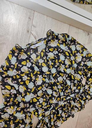 Шифонова блуза, блузка в квітковий принт zara оригінал.6 фото